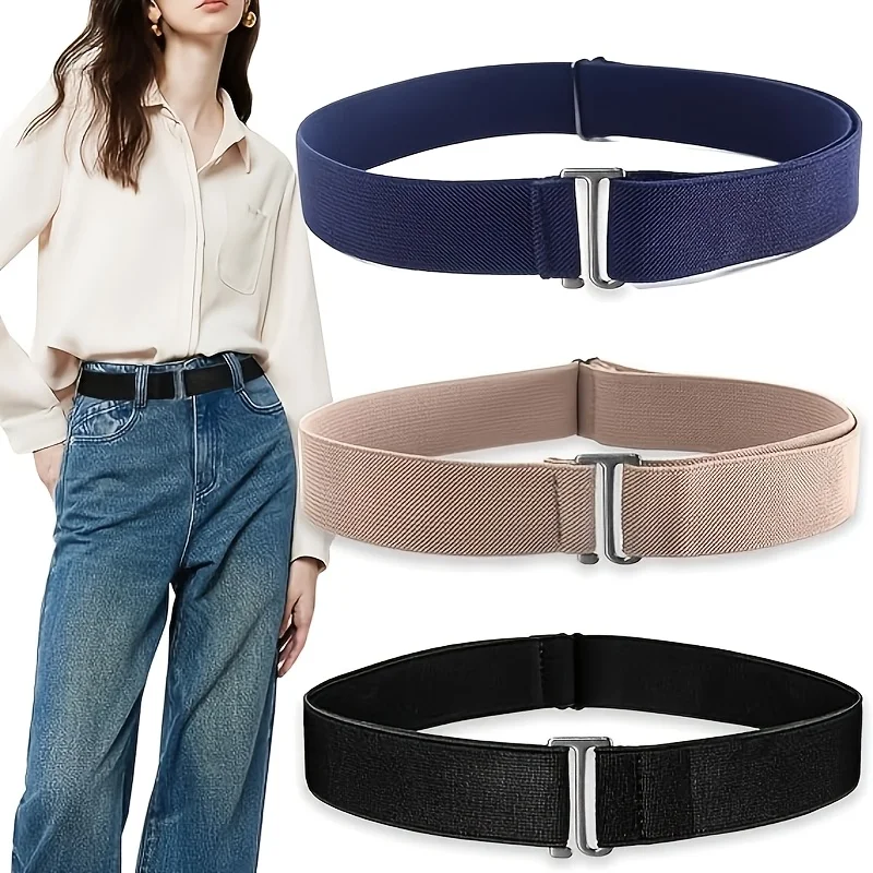 1/3 Stück unsichtbarer elastischer Taillengürtel, geeignet für Männer und Frauen, unsichtbarer Gürtel mit flacher Schnalle, für Jeans, Hosen, Kleider, verstellbarer Taillengürtel