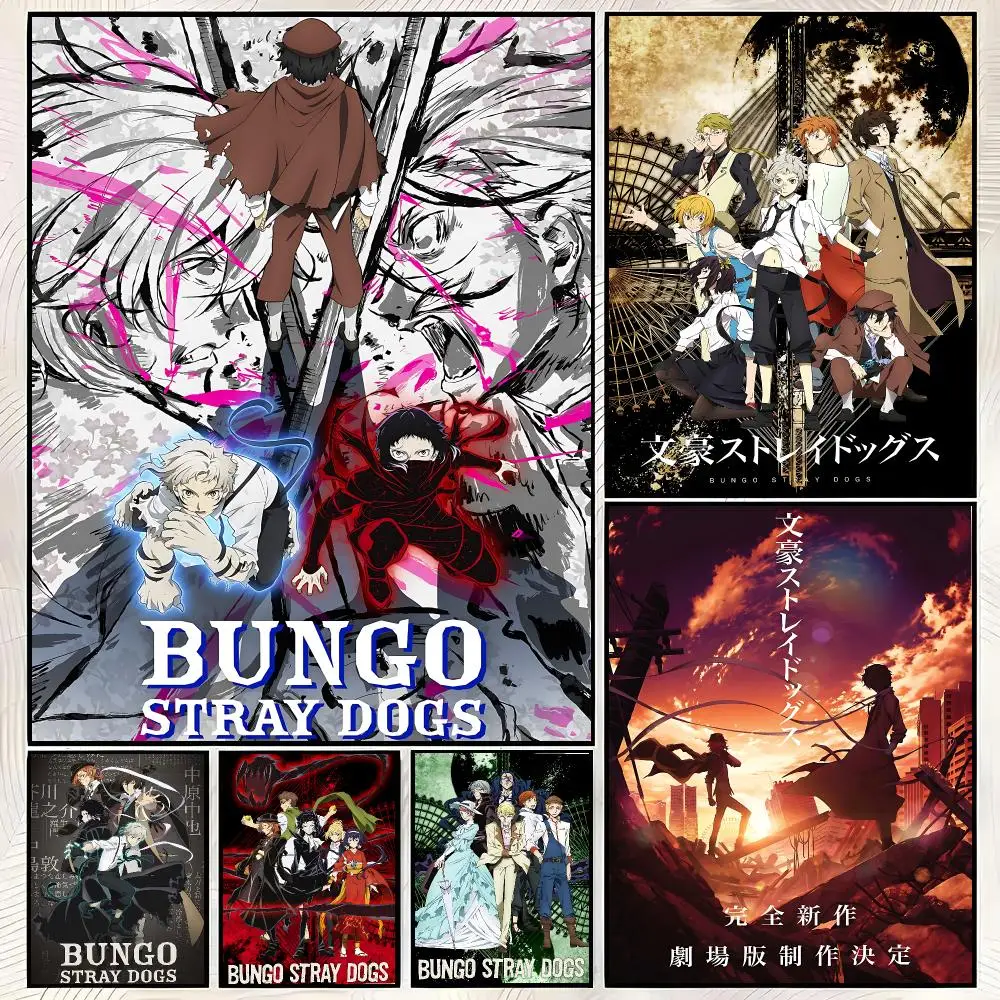 Anime B-Bungo Stray Dogs Poster Vintage PP Paper Wall Art Home Decor Print for Bedroom Living Room Aesthetic Gift