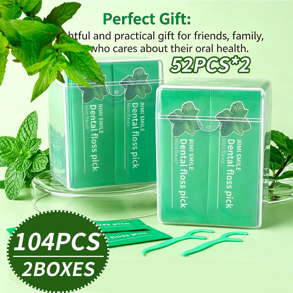 104PCS Mint Dental Floss Picks Individually Wrapped, Anti-Slip Handle Flossers for Comfortable Grip