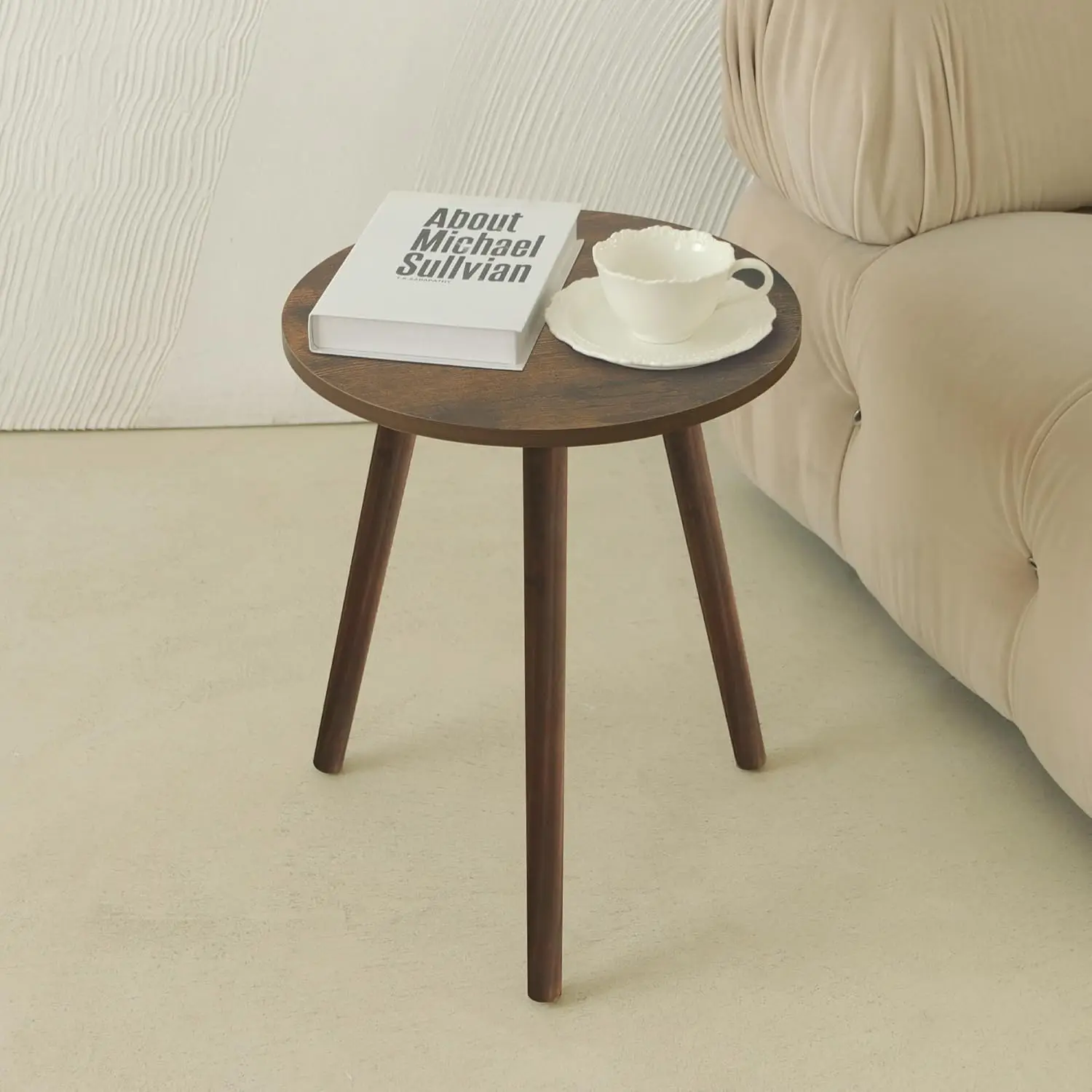 

Round Side Table, Small End Table for Living Room, Modern Wood Accent Coffee Side Table with Wood Legs for Small Space, Easy