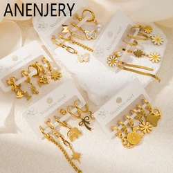 ANENJERY 316L Stainless Steel 6 Pieces Set Animals Flowers Earring for Women Cute Exquisite Jewelry Gifts Wholesale