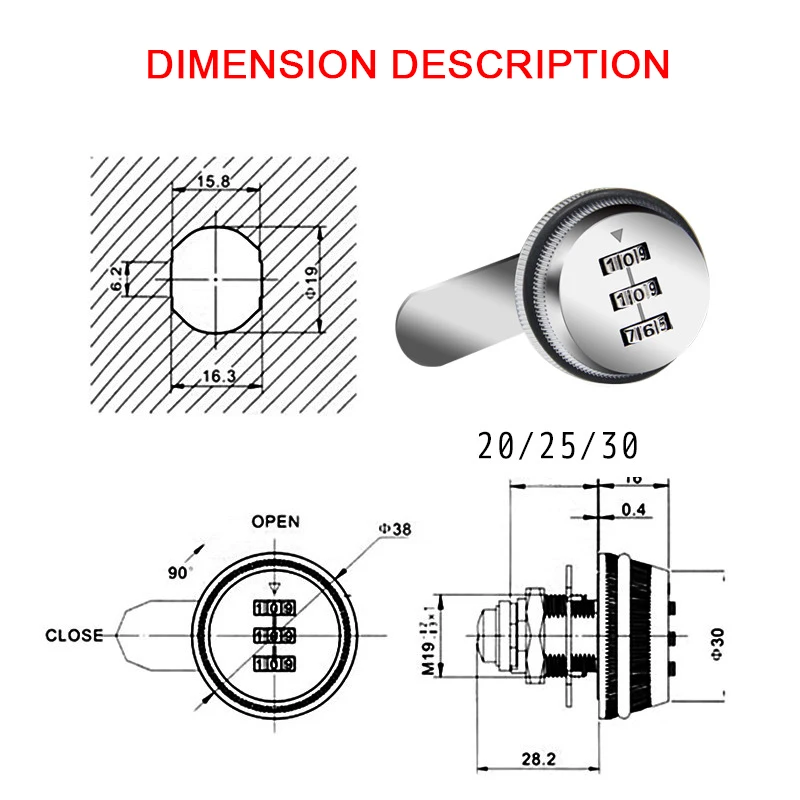 3 Digits Password Smart Lock Clockwise Anti-clockwise Door Lock Digital Electronic Cabinet Door Lock Drawer Password Locker