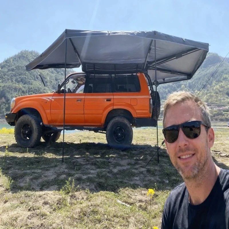 360 Degree Car Awning 2.5M,600d Oxford Waterproof UV50+ Four-Season Quick Opening Car Roof Top Awning Shelter Led Light