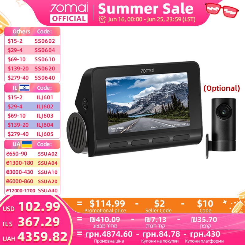70mai 4K Dash Cam A810 Ultra HD Built-in GPS ADAS Auto Record 150FOV Motion Detection 70mai A810 4G Car DVR Support Rear Cam