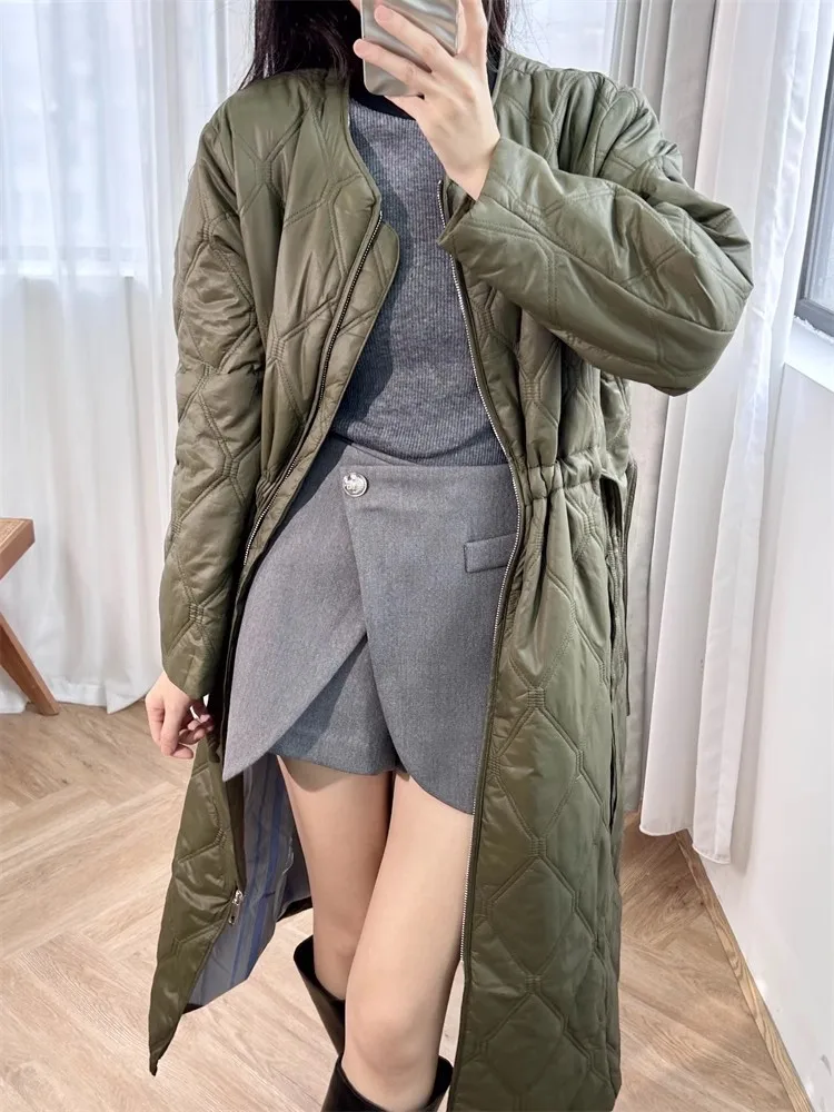 Vintage Harajuku Classic Women Winter Parkas Loose Fit Straight Casual Overcoat Zipper O-Neck Long Coat Female Warm Windbreaker