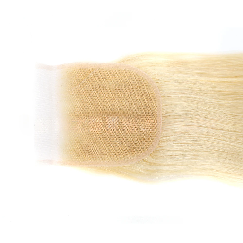 613 Blond 4x4 Vetersluiting Recht Echt haar Kantdeel Braziliaans maagdelijk haar 150% Haardichtheid Volledig uiteinde 10-22 inch