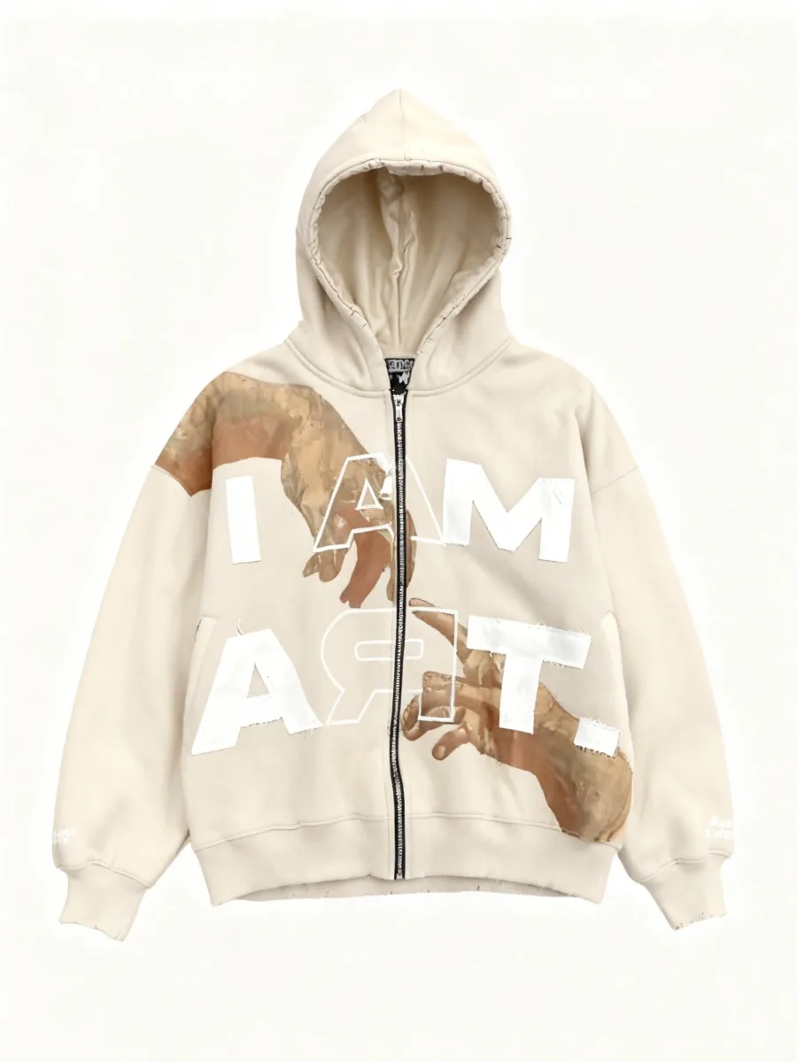 

Y2K Zip Up Hoodie American Vintage Loose TAM ART Niche Outerwear Ruffian Handsome Short Hooded Cardigan Sweater