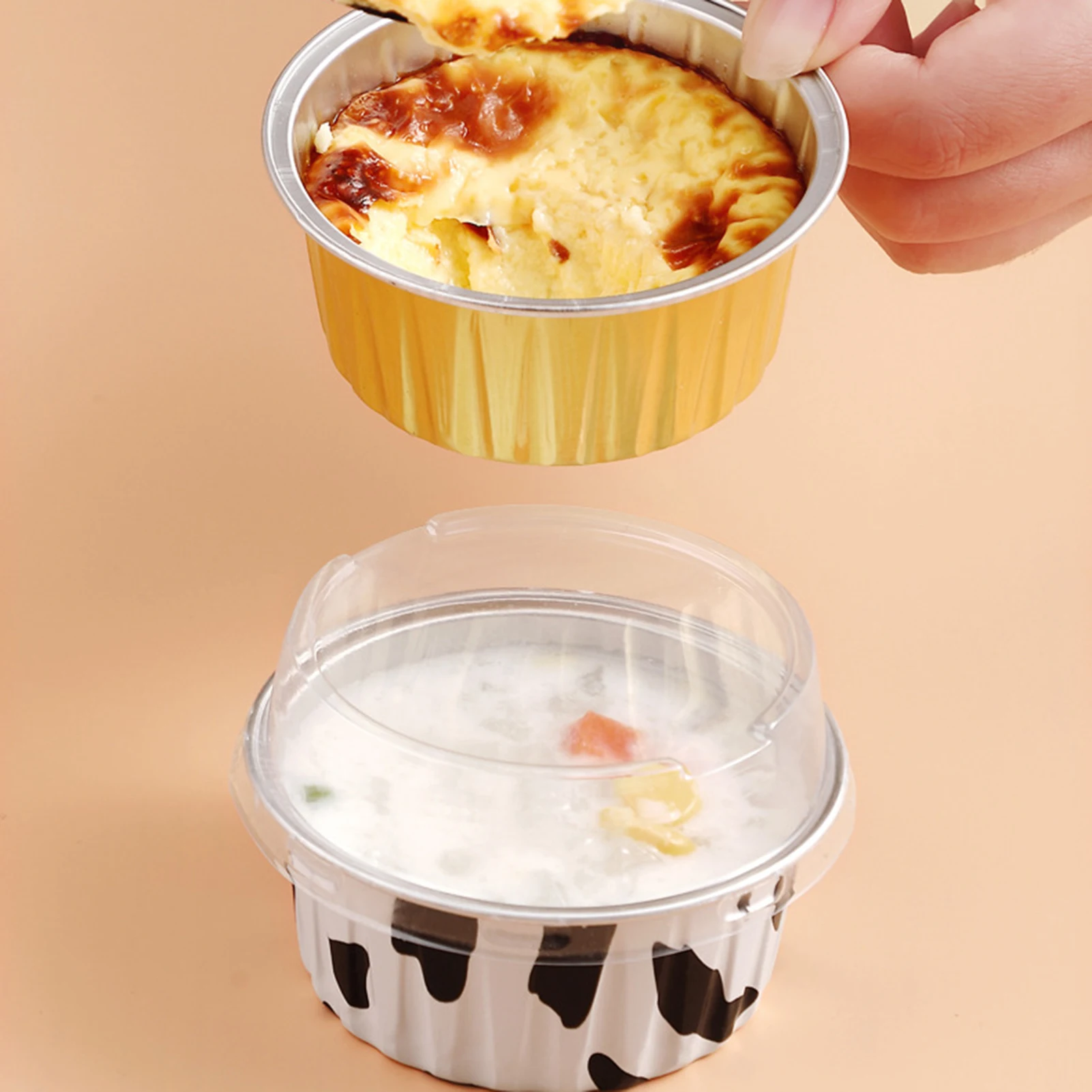 20PCS Dessert Cups Without  Lids Gold Aluminum Foil Baking Cups Holders Cupcake Bake Utility Ramekin Clear Pudding Cups