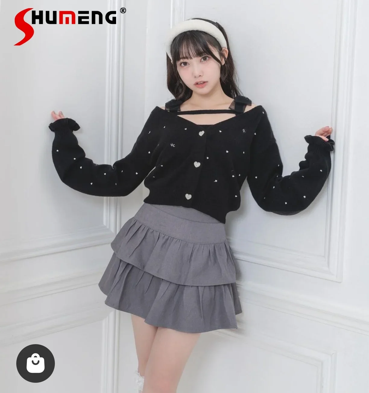 

Japanese Style Girls Sweet Love Embroidery Knitted Cardigan Jacket + Knitwear Vest Sling 2-piece Set Autumn Ladies Sweater Coat