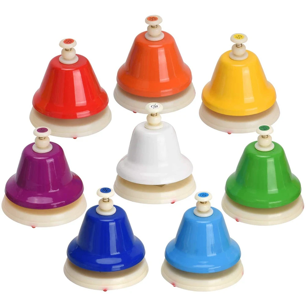 Desk Bells, 8 Notes Diatonic Metal Hand Bells, Rainbow Music Bells, Musical Learning Teaching Percussion