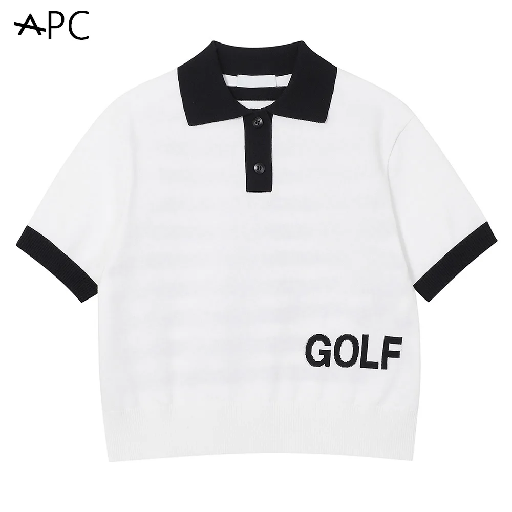 High Quality Women's T-shirt! Stripes on The Back, Lapel Design, High-end, Warm Golf Short Sleeves for Fall, Luxury