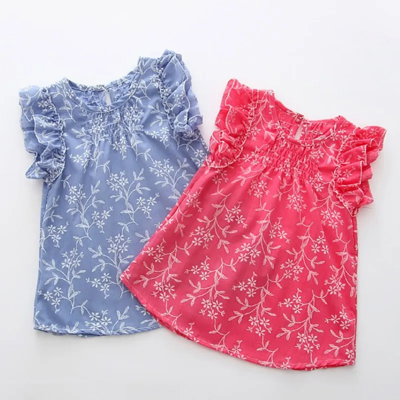 Summer Children Girl Sleeveless Casual Skirt Fashion Flying Sleeve Leaf Printed Sundress Girls Cotton Party Beach Dress 1-6Y
