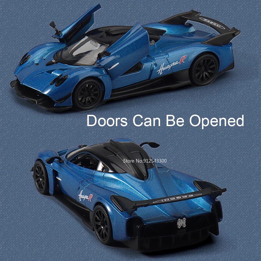 Scala 1:32 Huayra R GT3-RS Modello di auto sportiva Giocattolo Suono Luce Tirare indietro Porte aperte Modelli di auto da corsa Hobby Ornamenti Regali