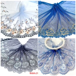 1Yard,Blue and Purple, Embroidered Mesh Lace Fabric, Beautiful Clothing, DIY Garment, Sewing Item, Doll Accessories, 441
