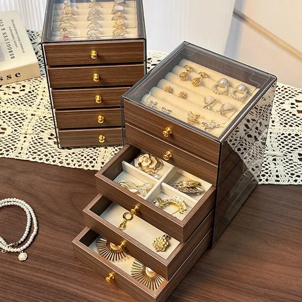 

Large Capacity Jewelry Storage Box Dust-proof Detachable Layers Wooden Walnut Grain Jewelry Box 3/5 Layers Anti-oxidation