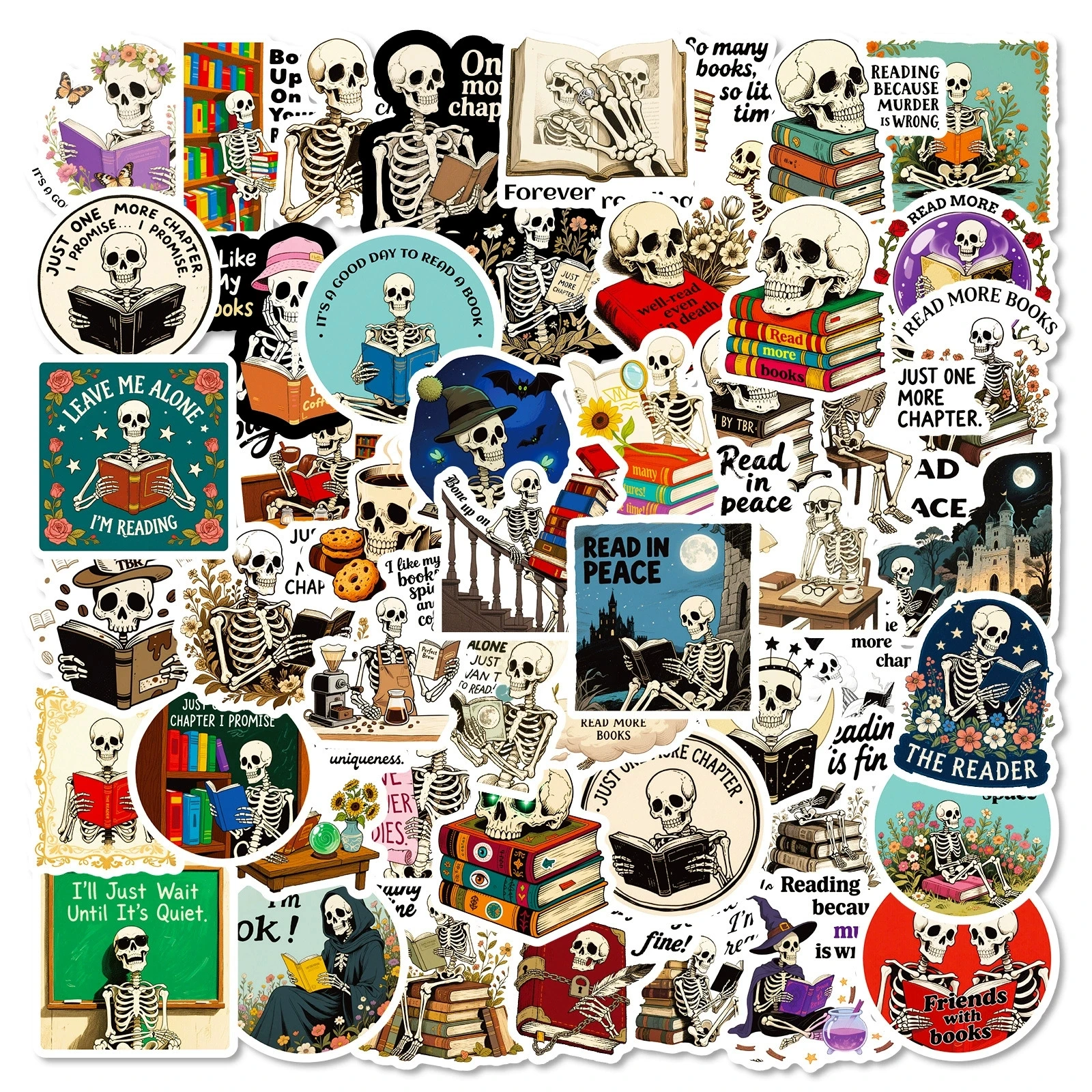 56PCS Skelett Lesen Graffiti Aufkleber Kreative Personalisierte Cartoon Text Aufkleber Dekorative Gitarre Notebook