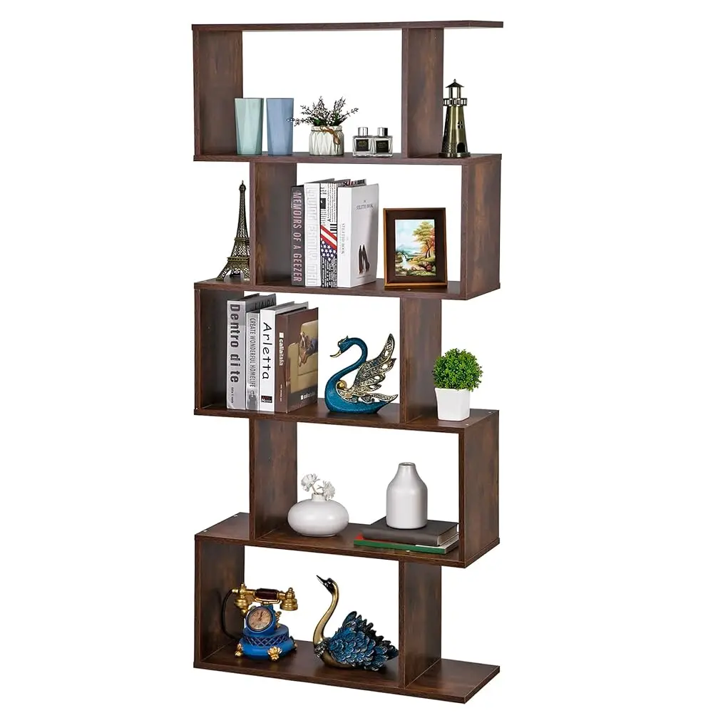 

Geometric Bookcase, 5-Tier Bookshelf, S-Shaped Display Shelf And Room Divider, Freestanding Decorative Storage Shelving For