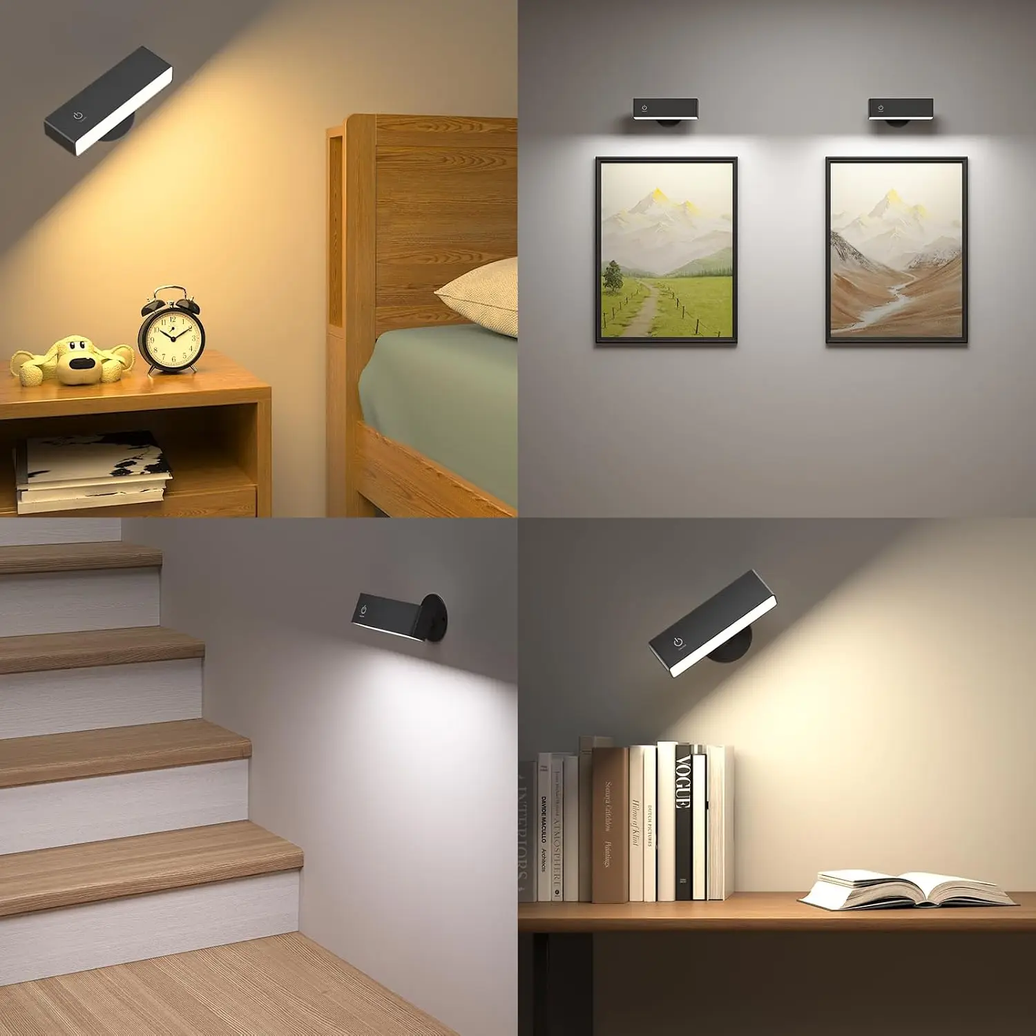 LED Wall Light Indoor Pack Of 2 Wall Lamp Reading Lamp With 4000 mAh Battery 360° Rotatable Touch Control Dimmable Magnetic
