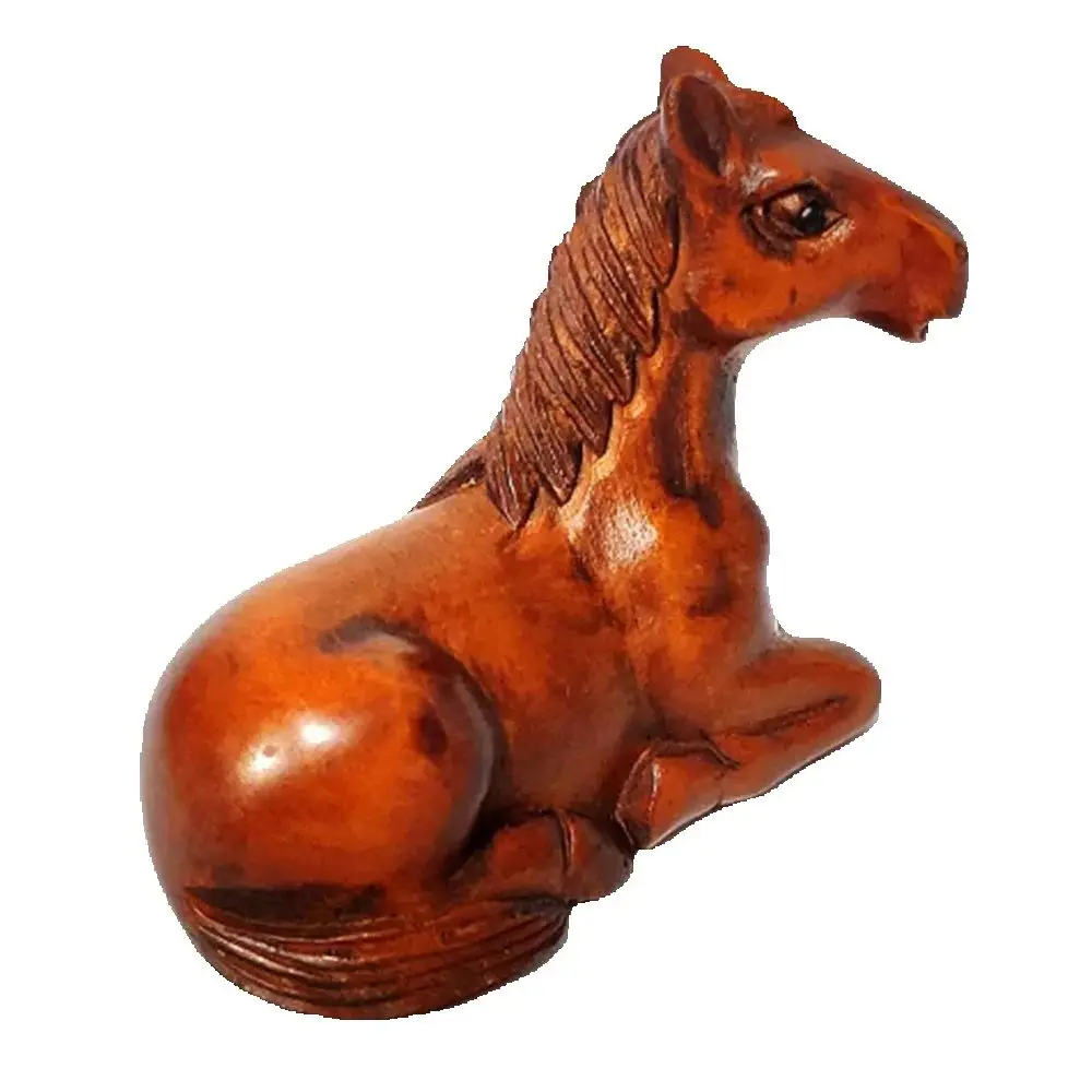 Y77, 2 INCH Japanese Boxwood Hand Carved Netsuke Sculpture Miniature : Horse Rest