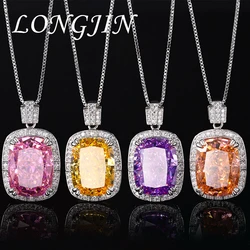 2024 New in S925 Sterling Silver 12*16mm Yellow Ice Flower Cut Crystal Pendant Necklace Retro Luxurious for Women's Jewelry Gift