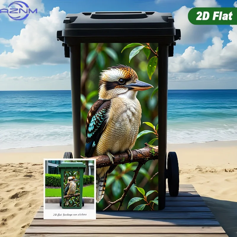 2D Flat Printing 1pc Trash Can Sticker ×inch, Kingfisher Perched Among Green Leaves Design, Self-Adhesive Wall Decal Wallpaper