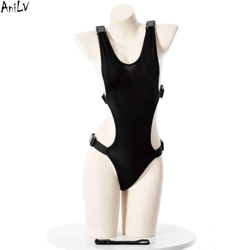 

AniLV Anime Girl Combat Buckle Bodysuit Clothes Tight Jumpsuits Swimsuit Cosplay Costume