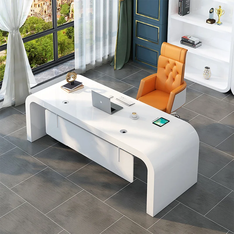 Stylish White Office Desk Paint Boss Big Class Female Office Desk President Computer High Office Furniture Meja Kantor XYOD