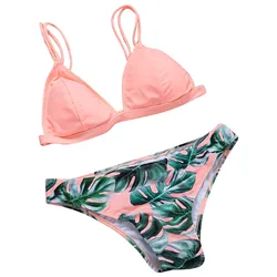 Bikini Female Sexy Leaf Print Swimsuit Female Split Swimming Leather Bikini