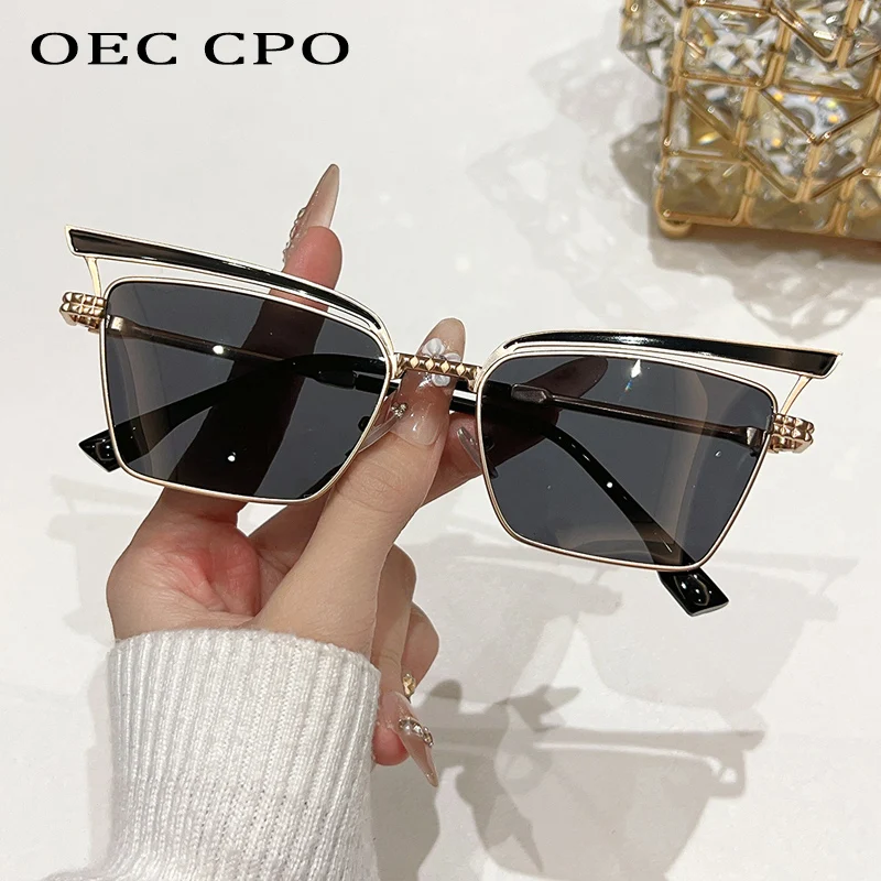 

OEC CPO Vintage Metal Cat Eye Sunglasses Women Fashion Colorful Lens Gradient Sun Glasses Female Shades UV400 Eyewear