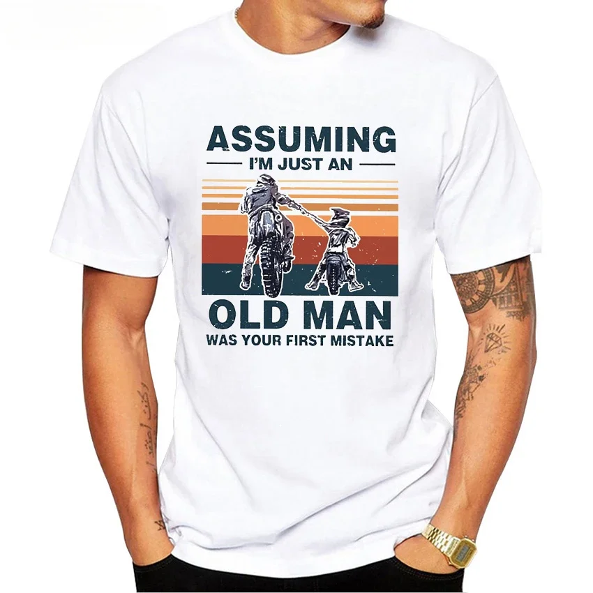 Father Takes Son Ride A Motorcycle Print T-Shirt Summer Men Short Sleeve Funny Bike Soprt White Casual Tops Hip Hop Tees