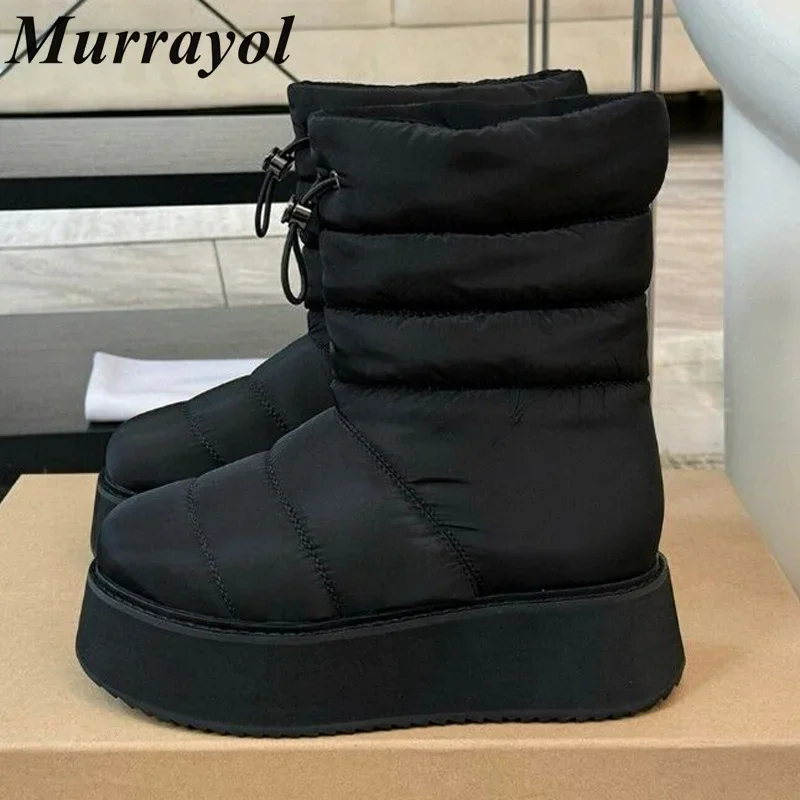 여성용 아이더 다운 드로스트링 디자인 스노우 부츠, 겨울 아웃웨어, 미끄럼 방지 앵클 부츠, 라운드 토, 따뜻함, 두꺼운 바닥, 짧은 보타스, 신상