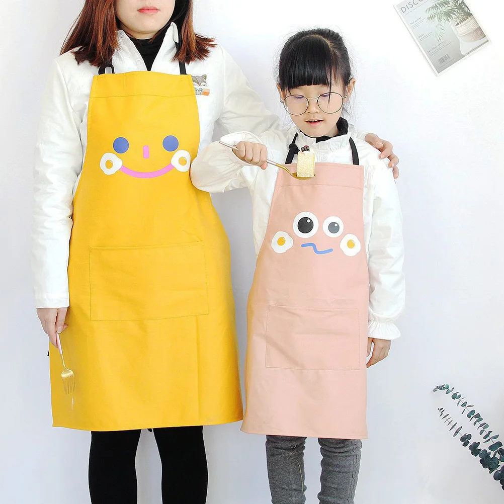 

Parent-Child Kitchen Apron Big Eyes Pattern Yellow L Size Adjustable Chef Bib Apron for Cooking Bbq Painting Home Use