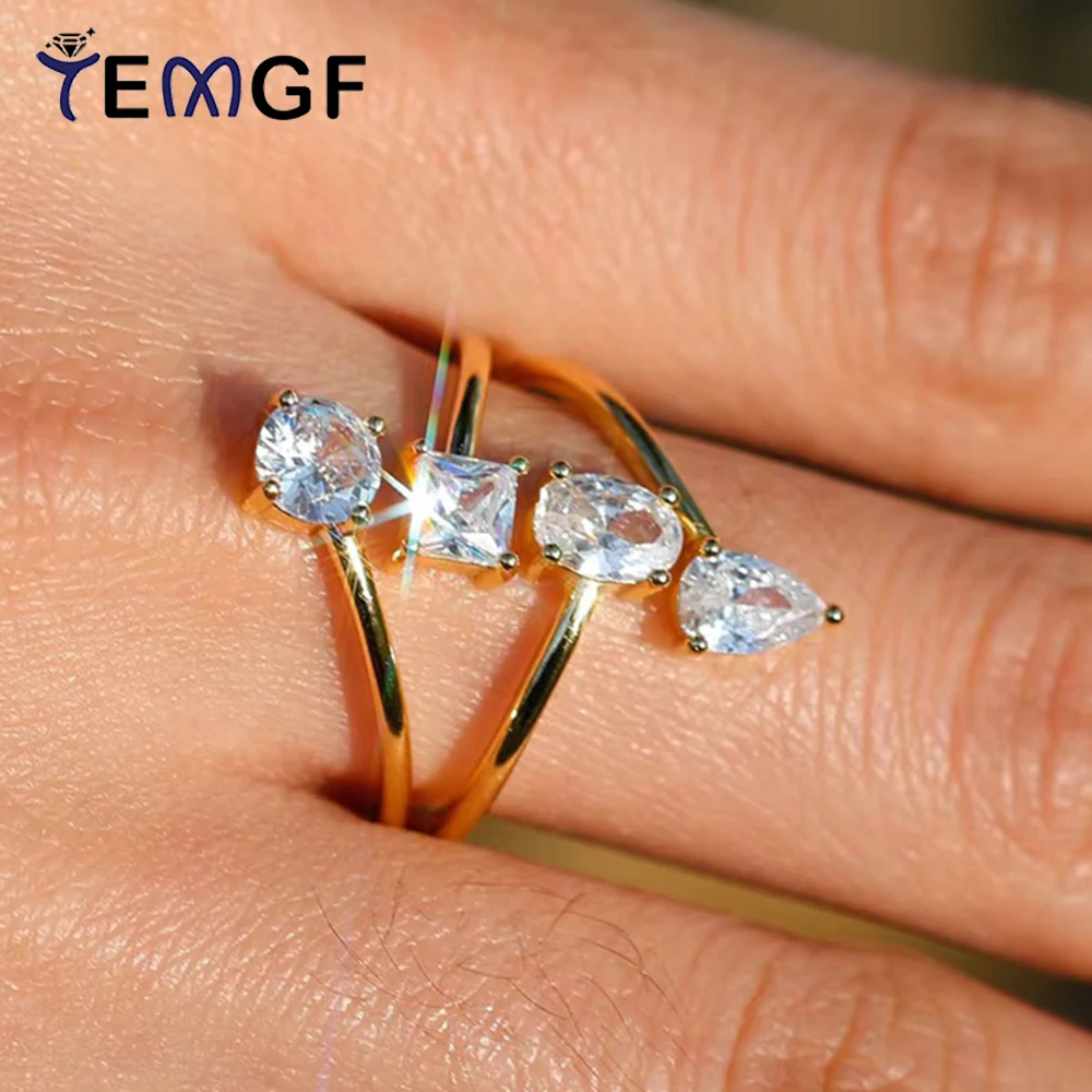 

Женское кольцо с муассанитом TEMGF, серебряное кольцо 925 пробы, золото 18 карат, открытое кольцо, разноцветное D, вечерние блестящие украшения с сертификацией