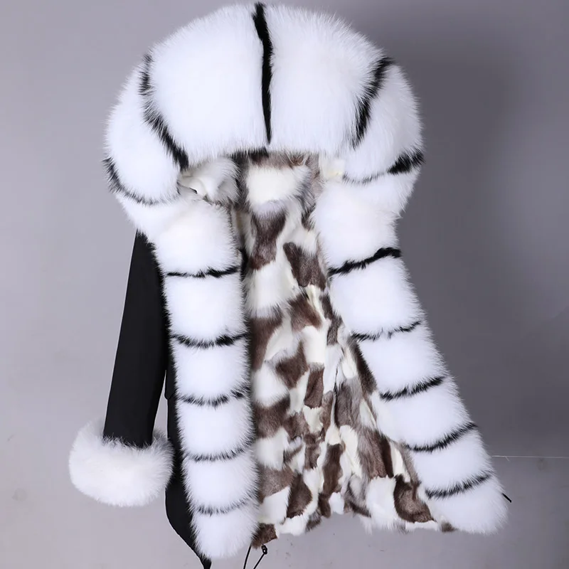 Maomaokong 2022 Winter Long Jacket Real Fur Coat Women Clothes Large Fur Collar Detachable Natural Fox Lining Parkas Leather Fur