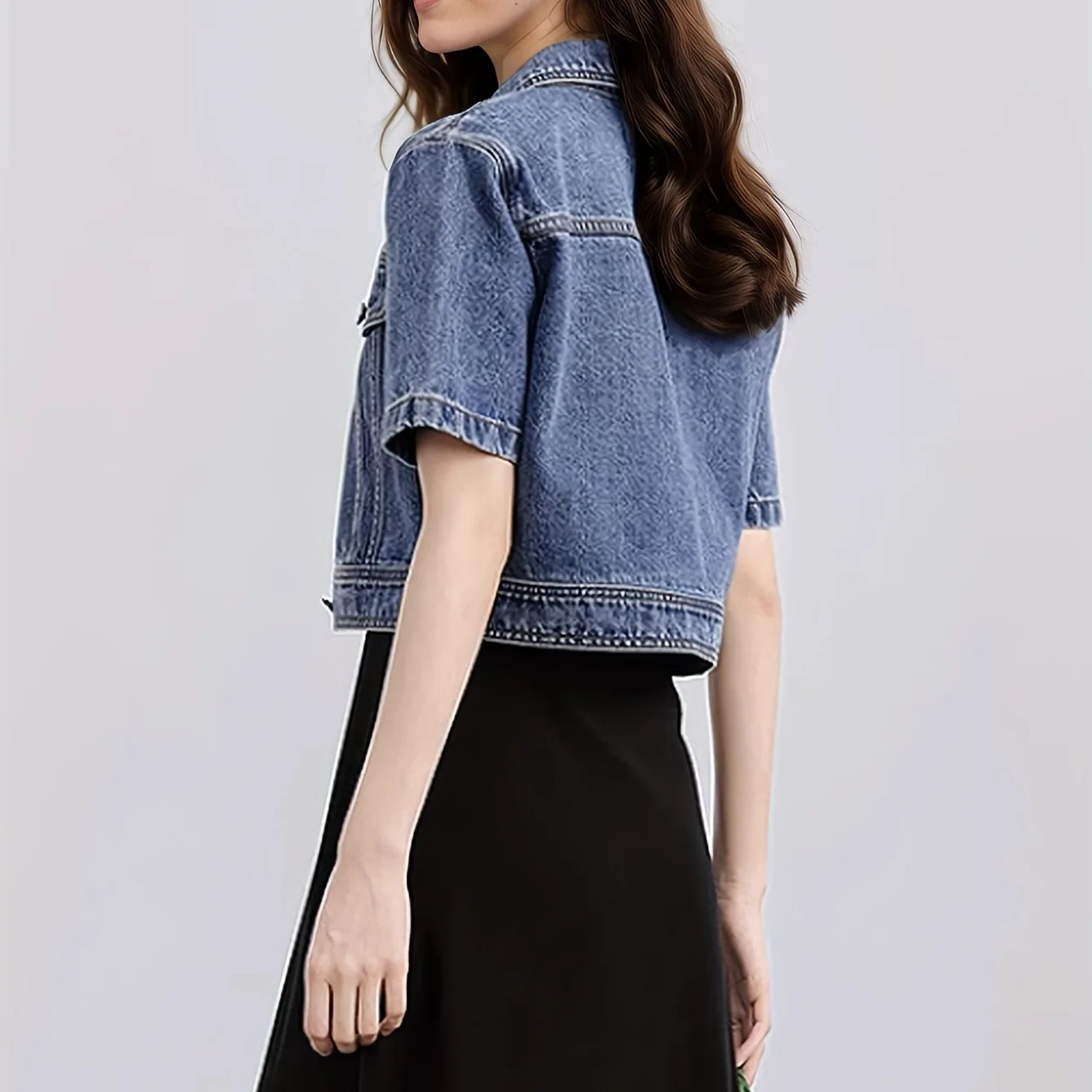 Coat Women Denim Coats Turn Down Collar Jackets Vintage Short Sleeve Y2k Streetwear Work Casual Loose Elegant Jacket 2026