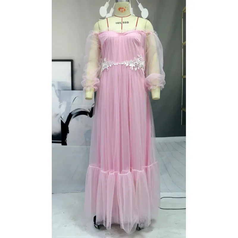 

НОВОЕ винтажное свадебное платье принцессы с разрезом на шее, кружевная сетчатая пряжа длиной до пола, большая юбка, вечерний халат, милое платье макси XDFKL46