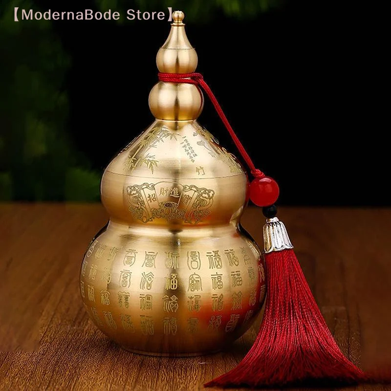 【M】Gourd Ornament: Open-Top Chinese-Style Brass Feng Shui Gourd—Desktop Wealth-Bringing Carved Feng Shui Decorative Item