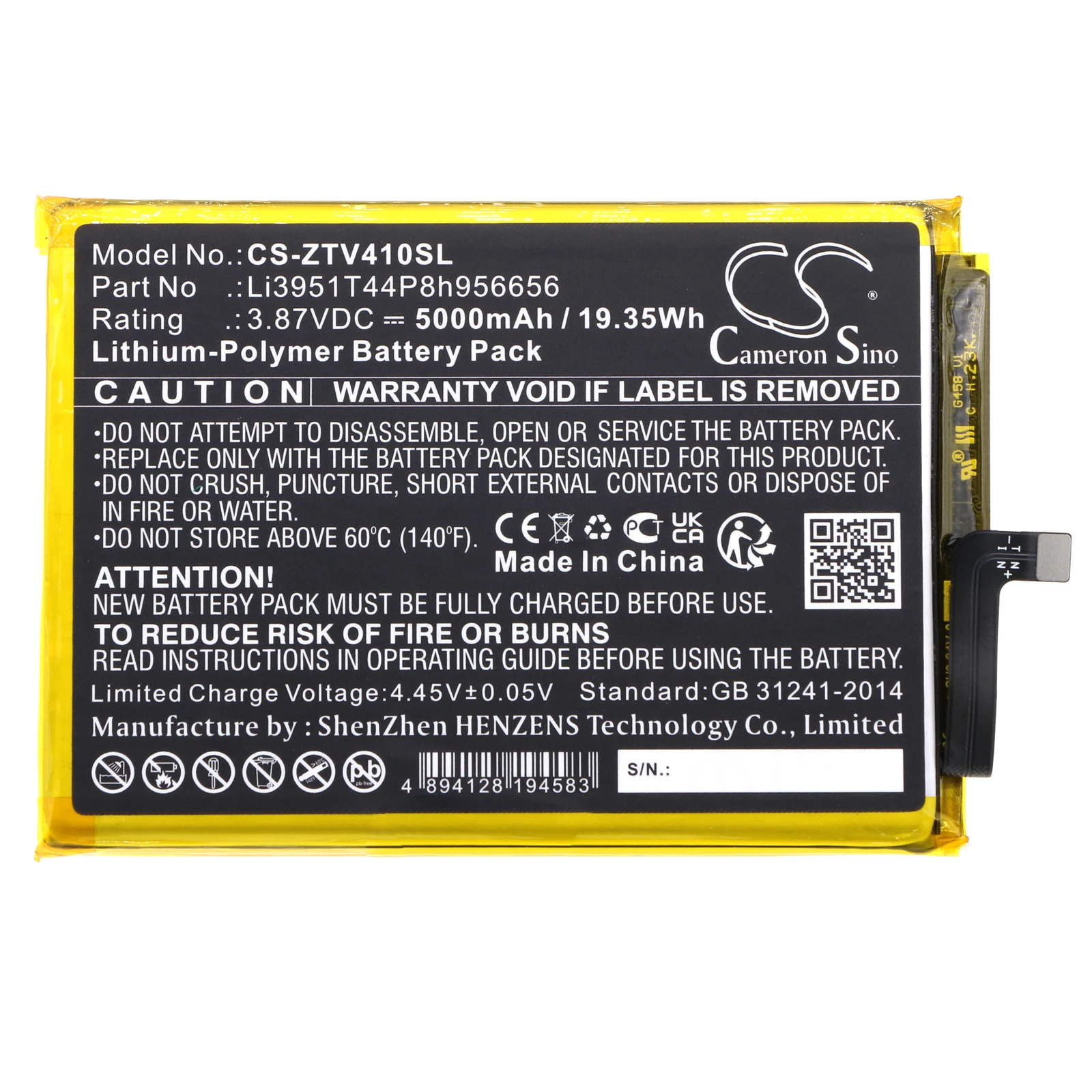 Cameron Sino 3.87V 5000mAh Mobile, SmartPhone Battery Li3951T44P8h956656 for ZTE Blade V40 5G, V40 Vita, 8045, Blade V40 +TOOLS