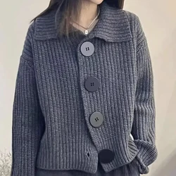 Vintage Loose Ladies Knit Sweaters Outerwear Polo Coat Women's Cardigans 2025 Trend Y2k Korean Style Fashion Long Sleeve Light