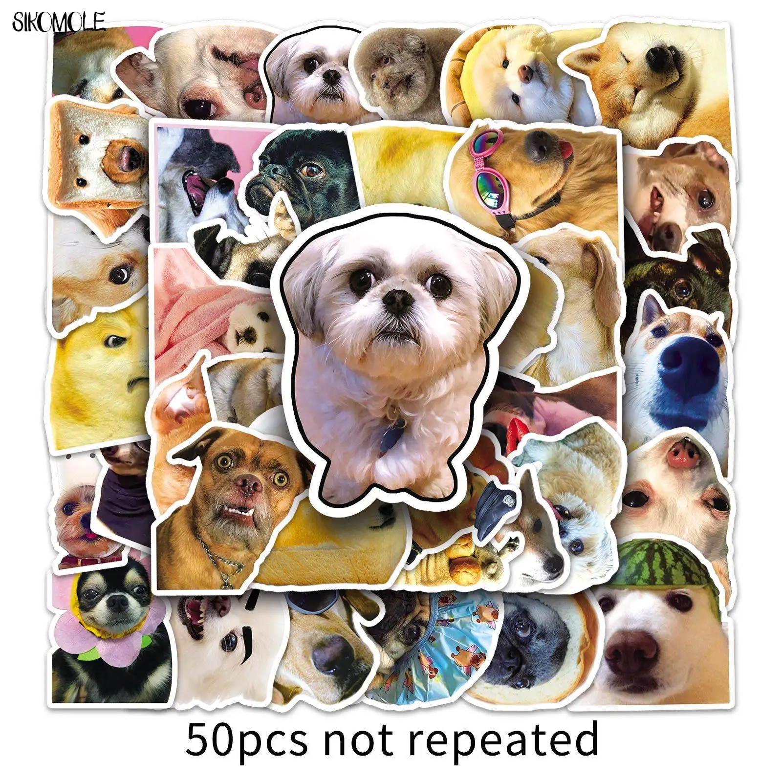 Autocollants avec expression de chien mignon pour enfants, graffiti animal, ordinateur portable, scrapbooking, valise, voiture, décalcomanie, bricolage, 10 pièces, 30 pièces, 50 pièces