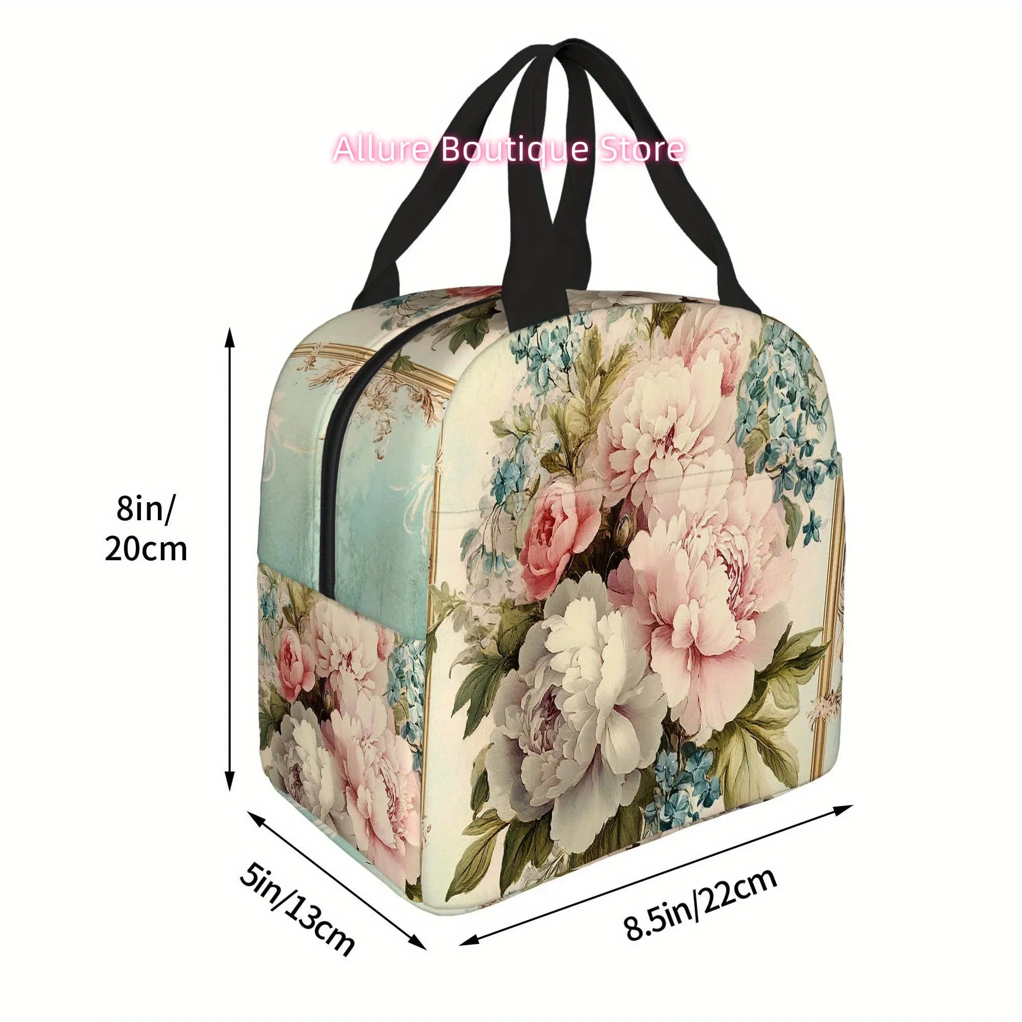 1pc, Vintage Floral Frame Artwork Printed Thermal Bag, Insulated Bag, Not for Food Contact, Suitable for Home, Restaurant, Offic