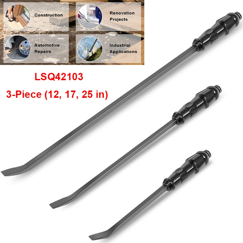 

Angled End Handled Pry Bar with Striking Cap Set Steel, 3-Piece (12, 17, 25 in.), LSQ42103 Angled Tip Pry Bar Heavy Duty