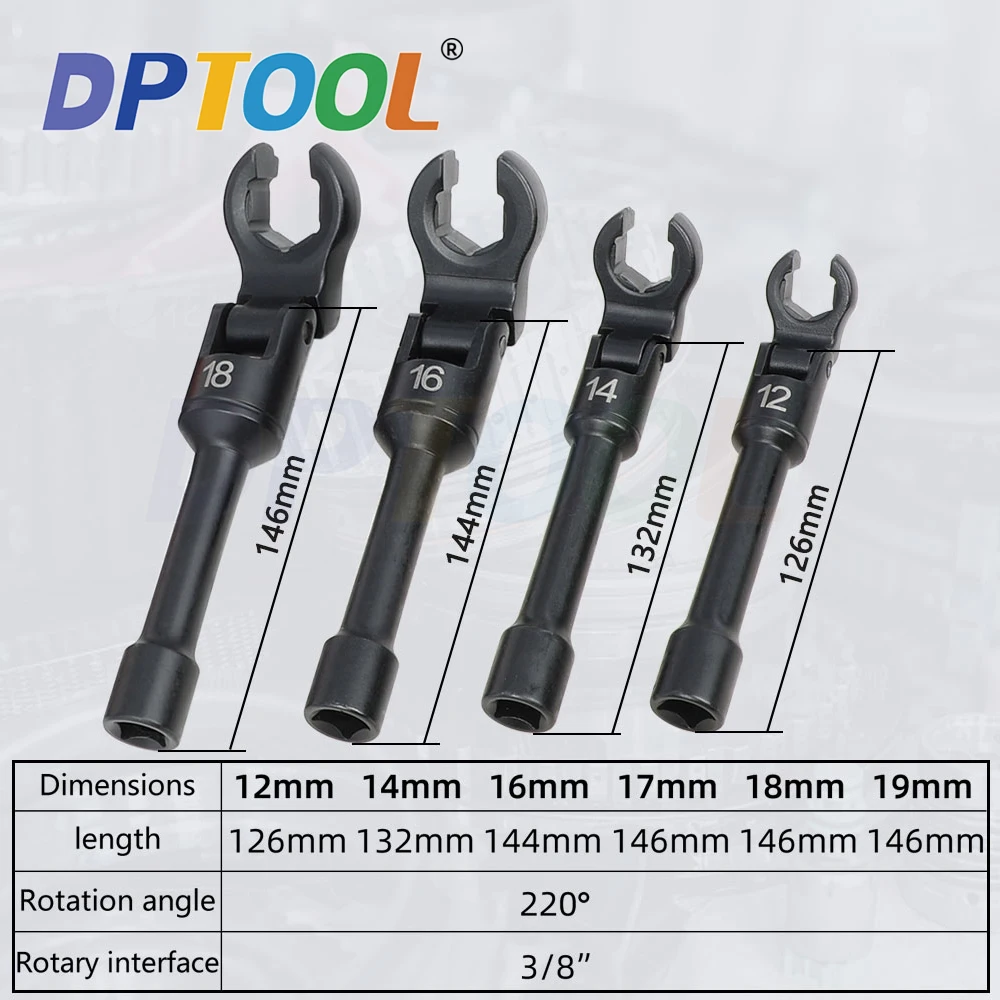 6 Pcs 12mm-19 mm Long Flex Head Crows Foot Line Wrench Set 3/8\