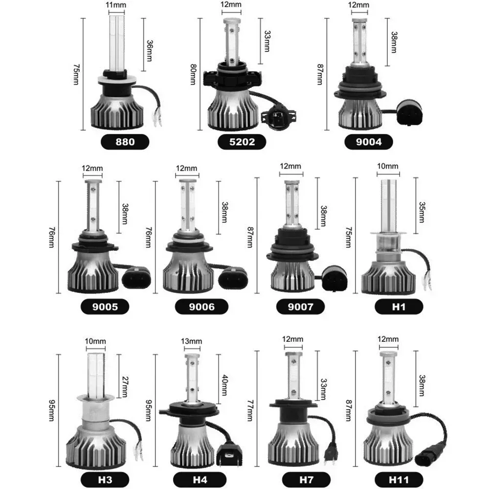 2 шт. 4-сторонние светодиодные лампы 6500K H11 H4 H7 H9 H8 9004 9005 9006 9007 4 COB Автомобильные светодиодные лампы для фар Авто светодиодные лампы HB3 HB4 HB5 12 В