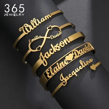 Pulseira personalizada de aço inoxidável para mulheres, nome personalizado, pulseira com pingente personalizado, joias de cor dourada