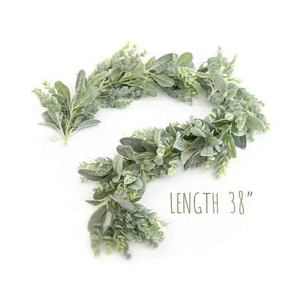 2Pc Lambs Ear Garland Greenery and Eucalyptus Vine / 38 Inches Long/Light Colored Flocked Leaves/Soft and Drapey Wedding