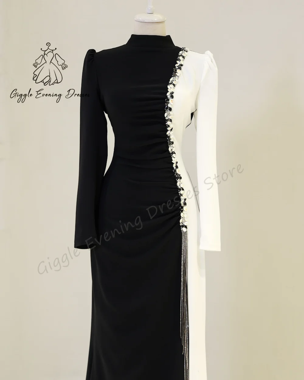 Giggle Evening Dresses O-Neck Ruched Beading Sexy Straight Long elegant Fashion Formal Saudi evening gala dress for women 2024