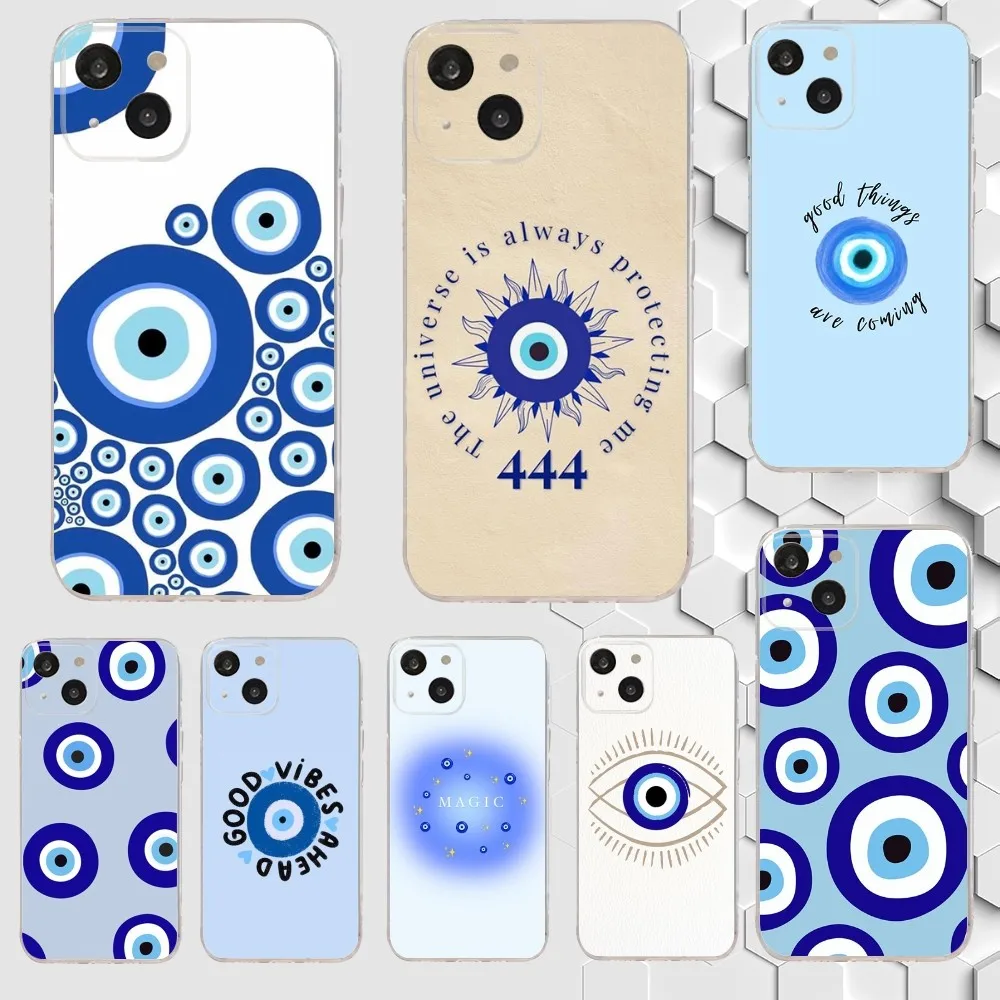 

Lucky Blue Evil Eye Phone Case For iPhone 15,14,13,12,11 Plus,Pro,Max,XR,XS,X,7,8 Plus,SE,Mini Transparent Silicone Soft