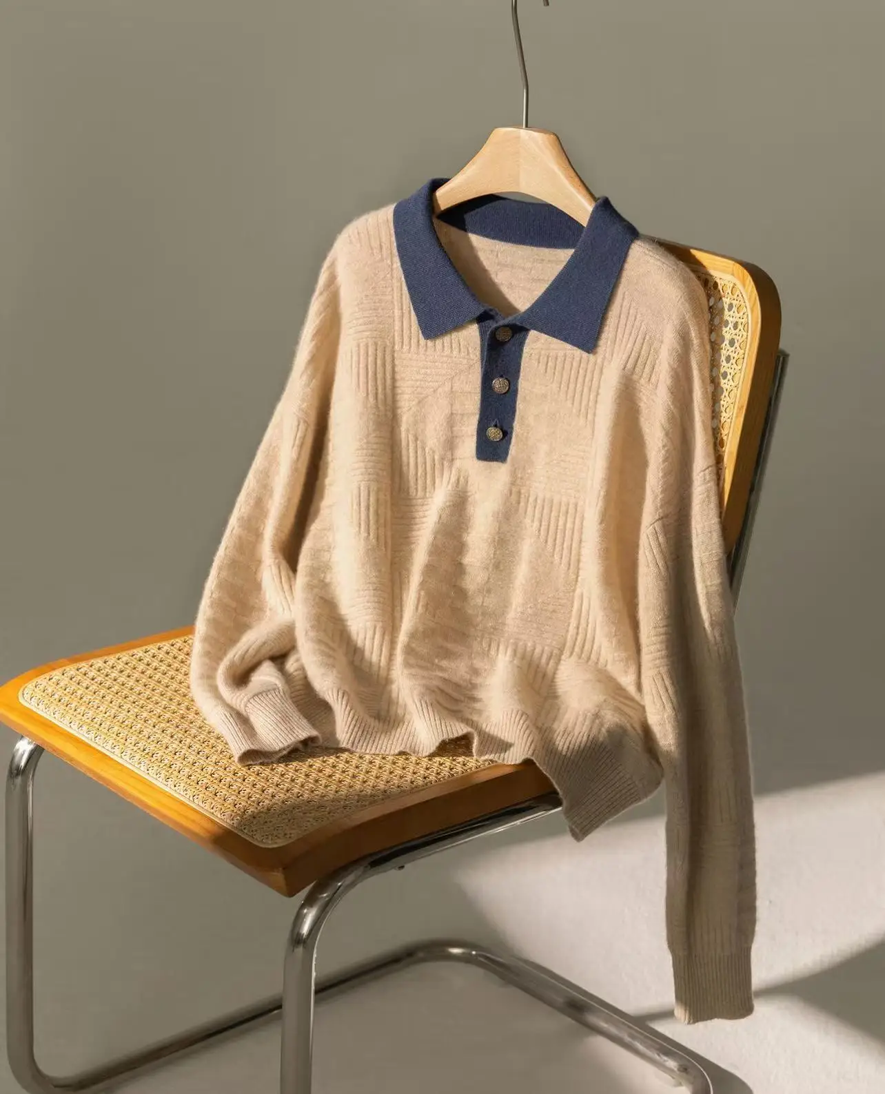 Women Versatile Korean Color Block Lapel Knit Sweater Slim Fit Long Sleeve Base Layer Top 26 Autumn Winter Fashion Casual Blouse