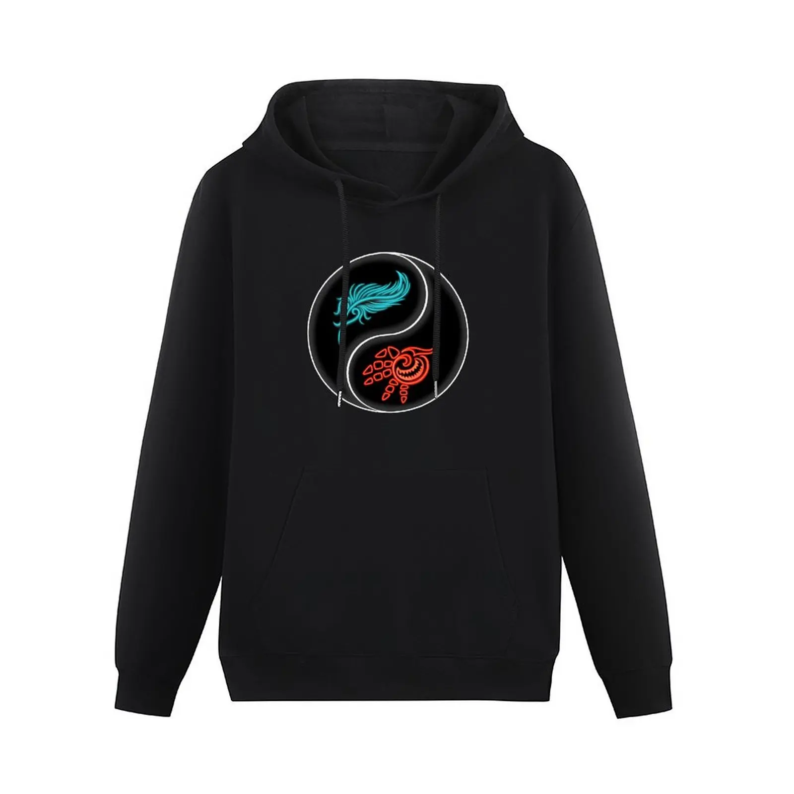 Feather and Hand Yin Yang - Neon Blue and Red Pullover Hoodie fashion men men's sweat-shirt set korean style clothes hoodie